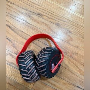 Red Over-Ear Headphones with Treaded Cushion Design